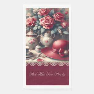 Elegante Vintage Rote Rose Hat Tea Party Serviette