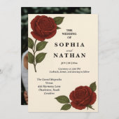 Elegante Vintage Rote Rose Hochzeit Einladung (Vorne/Hinten)