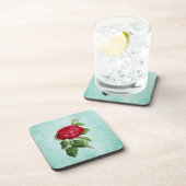Elegante Vintage Rote Rose Illustration Getränkeuntersetzer (Rechte Seite)