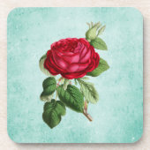 Elegante Vintage Rote Rose Illustration Getränkeuntersetzer (Vorderseite)