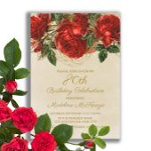 Elegante Vintage Rote Rosen 80. Geburtstag Einladung