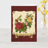 Elegante Vintage rote Rosen Damaskus Karte (Gelbe Blume)