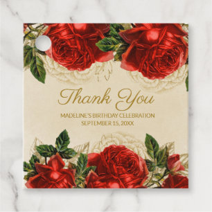 Elegante Vintage-Rote-Rosen-Geburtstags-Dankeschön Geschenkanhänger