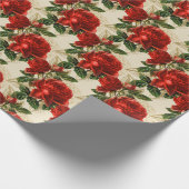 Elegante Vintage Rote Rosen Tan Geschenkpapier (Ecke)