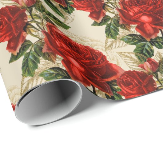Elegante Vintage Rote Rosen Tan Geschenkpapier (Rolleneckpunkt)