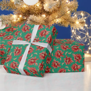 Elegante Vintage rote Weihnachts-Cactus-Blüten Grü Geschenkpapier