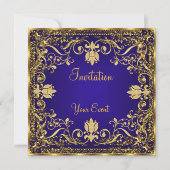 Elegante Vintage Royal Blue Gold Einladung (Vorderseite)