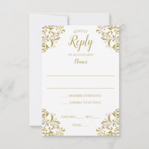 Elegante Vintage RSVP-Karten für Hochzeiten Gold Einladung