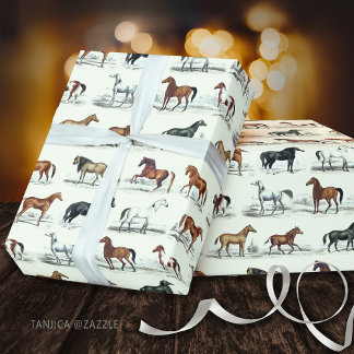 Elegante Vintage Rustikale Pferderassen Geschenkpapier