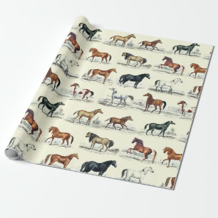 Elegante Vintage Rustikale Pferderassen Geschenkpapier