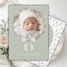 Elegante Vintage-Sage-Geburtsanzeige für Baby-Mädc