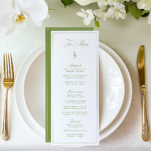 Elegante Vintage-Salbei-Gartenhochzeitsmenü Einladung