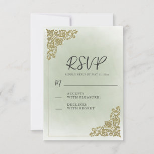 Elegante Vintage-Salbei-Grün-Gold-Hochzeit RSVP Karte