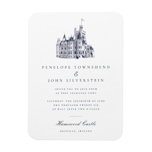 Elegante Vintage-Schloss-Hochzeitseinladung Magnet (Vertikal)