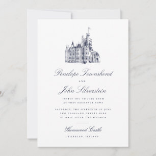 Elegante Vintage-Schloss-Schrift-Illustration Hoch Einladung
