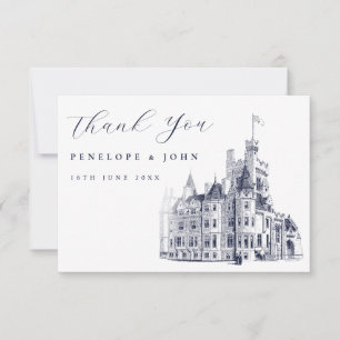 Elegante Vintage-Schloss Zielort-Hochzeit  Dankeskarte