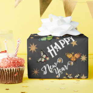 Elegante Vintage Schmetterlinge und Sterne glückli Geschenkpapier