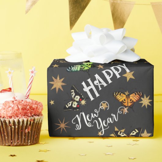 Elegante Vintage Schmetterlinge und Sterne glückli Geschenkpapier (Geburtstagsparty)