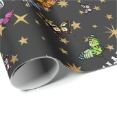 Elegante Vintage Schmetterlinge und Sterne glückli Geschenkpapier (Rolleneckpunkt)