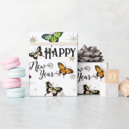 Elegante Vintage Schmetterlinge und Sterne glückli Geschenkpapier