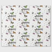 Elegante Vintage Schmetterlinge und Sterne glückli Geschenkpapier (Flach)
