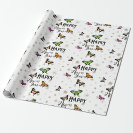 Elegante Vintage Schmetterlinge und Sterne glückli Geschenkpapier