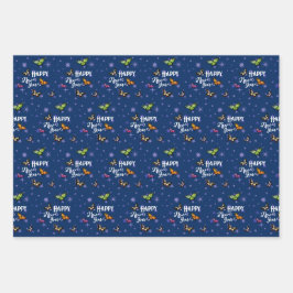 Elegante Vintage Schmetterlinge und Sterne glückli Geschenkpapier Set