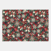 Elegante Vintage Schneeflocken auf Kariert Geschenkpapier Set (Vorderseite 2)