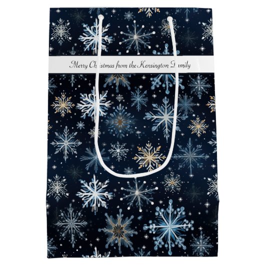 Elegante Vintage Schneeflocken Mittlere Geschenktüte (Rückseite)