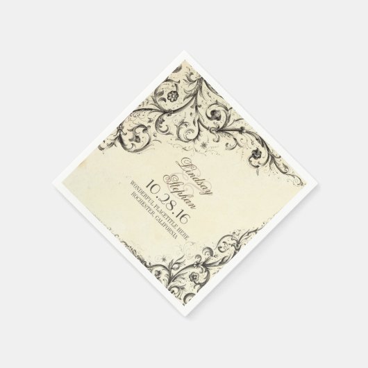 Elegante Vintage Schnörkel Hochzeitszettel Serviette (Ecke)
