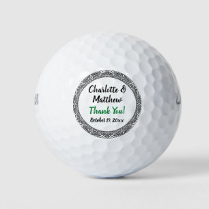 Elegante Vintage-Schriftrolle Schwarz-Weiß-Hochzei Golfball