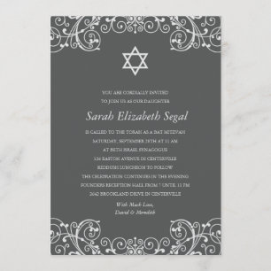 Elegante Vintage-Schriftrollen Bat Mizwa Einladung