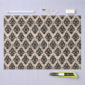 Elegante Vintage Schwarz-Beige Damask Seidenpapier