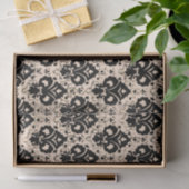 Elegante Vintage Schwarz-Beige Damask Seidenpapier