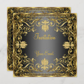 Elegante Vintage Schwarz-Gold-Einladung Einladung (Vorne/Hinten)