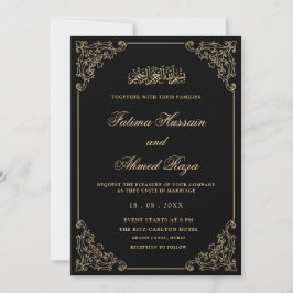 Elegante Vintage Schwarz-Gold-Script-Hochzeit Einladung