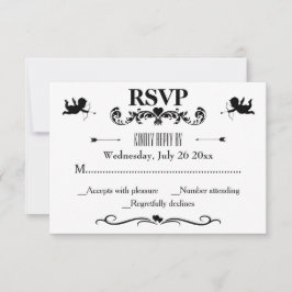 Elegante Vintage Schwarz-Weiß-Hochzeit RSVP Karte