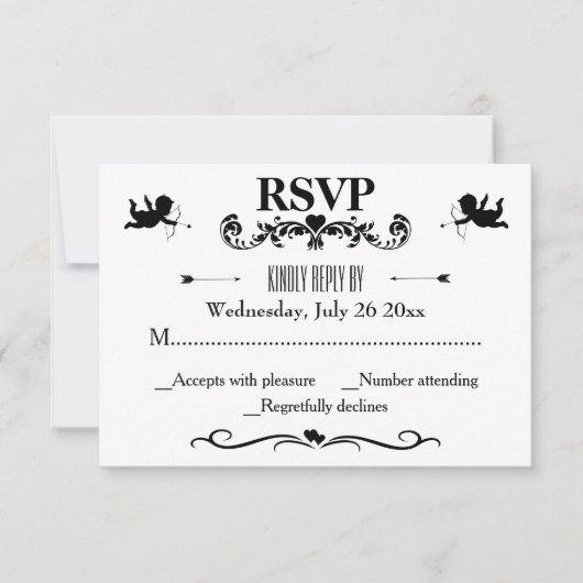 Elegante Vintage Schwarz-Weiß-Hochzeit RSVP Karte (Vorderseite)