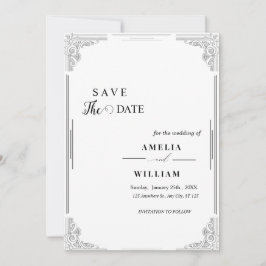 Elegante Vintage Schwarz-Weiß-Save the Date-Karte Save The Date