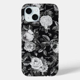 Elegante Vintage Schwarz-weiße botanische Rose Case-Mate iPhone Hülle