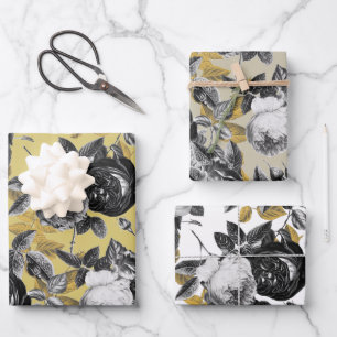 Elegante Vintage Schwarz-weiße Gold Beige Rose Blu Geschenkpapier Set