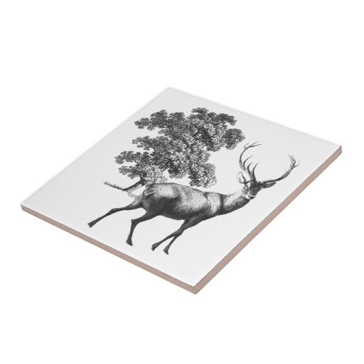 Elegante Vintage Schwarz-weiße Hirschtoile Fliese (Seite)