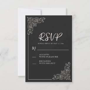 Elegante Vintage Schwarz-weiße Hochzeit RSVP Karte