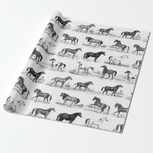 Elegante Vintage Schwarz-weiße Pferdezucht Geschenkpapier