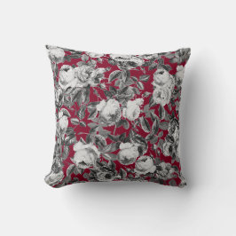 Elegante Vintage Schwarz-weiße Rose auf Burgund Kissen
