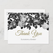 Elegante Vintage Schwarz-weiße Rose mit Meldung Postkarte (Vorne/Hinten)