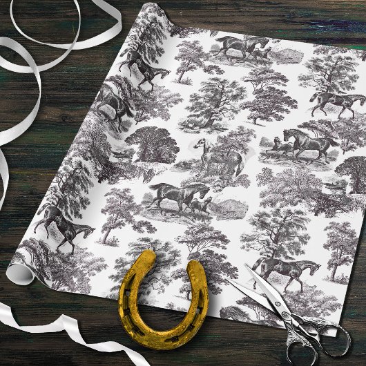 Elegante Vintage Schwarz-weiße Rustikale Pferde Geschenkpapier