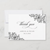 Elegante Vintage, Schwarz-weiße Skripthochzeit Dankeskarte (Vorderseite)