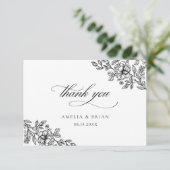 Elegante Vintage, Schwarz-weiße Skripthochzeit Dankeskarte (Stehend Vorderseite)