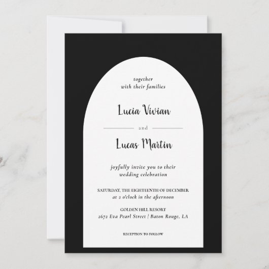 Elegante Vintage Schwarze Feierliche Hochzeit Einladung (Vorderseite)
